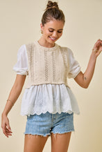 Load image into Gallery viewer, NEWEST ARRIVAL Tan/White Contrast Puff Sleeve Blouse
