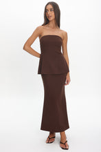 Load image into Gallery viewer, NEWEST ARRIVAL Chocolate Brown Strapless Peplum Maxi Dress
