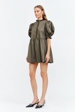 Load image into Gallery viewer, NEWEST ARRIVAL Dark Olive Brown Poplin Puff Sleeve Babydoll Dress
