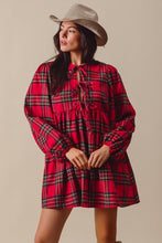 Load image into Gallery viewer, LAST ONE FINAL SALE Red Plaid Front Bow Babydoll Dress
