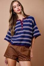 Load image into Gallery viewer, NEWEST ARRIVAL Navy/Burgundy Striped Henley Knit Top
