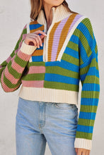 Load image into Gallery viewer, NEWEST ARRIVAL *PREORDER 10/28* Fall Striped Color Block Quarter Zip Pullover
