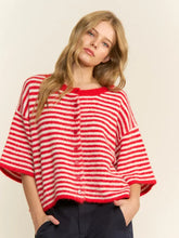 Load image into Gallery viewer, NEWEST ARRIVAL Red/Ivory Striped Cropped Fuzzy Boxy Cardigan
