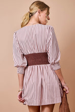Load image into Gallery viewer, NEWEST ARRIVAL *PREORDER 8/28* Pink/Brown Striped Smocked Zipper Front Dress
