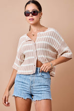 Load image into Gallery viewer, NEWEST ARRIVAL Tan/White Striped Ribbed Cardigan
