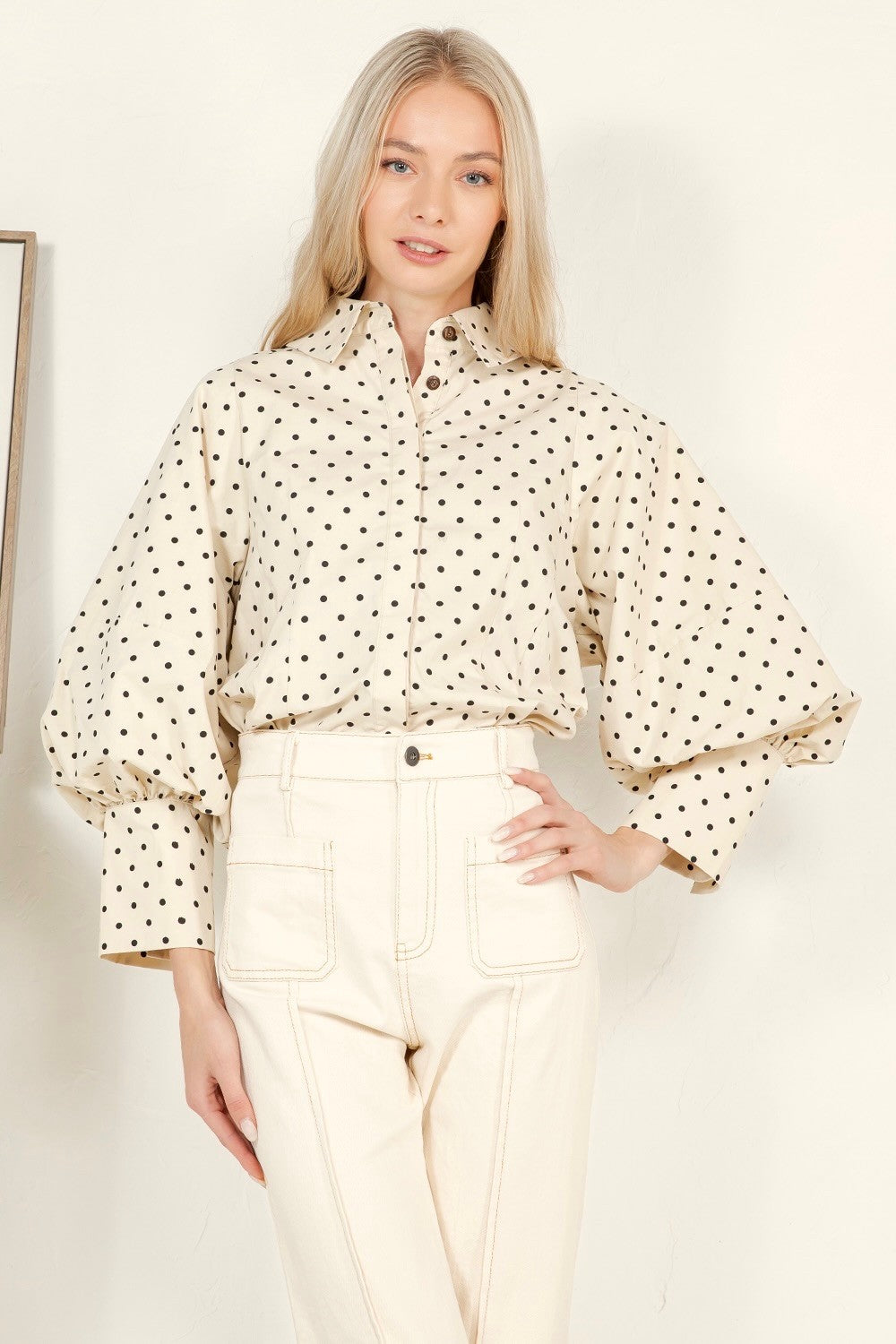 NEWEST ARRIVAL Off White/Black Polka Dot Blouse