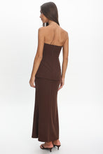 Load image into Gallery viewer, NEWEST ARRIVAL Chocolate Brown Strapless Peplum Maxi Dress
