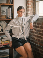 Load image into Gallery viewer, NEWEST ARRIVAL Heather Gray Neck Scarf Lace Trim Sweater
