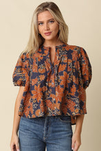 Load image into Gallery viewer, NEWEST ARRIVAL Navy/Rust Floral Babydoll Blouse
