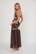 Load image into Gallery viewer, NEWEST ARRIVAL Brown Floral Strapless Maxi Dress
