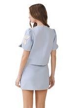 Load image into Gallery viewer, NEWEST ARRIVAL Powder Blue/Ivory Floral Appliqué Mini Skirt Set
