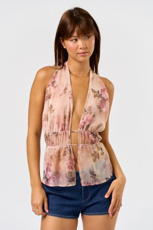 NEWEST ARRIVAL Mauve Floral Open Back Halter Top