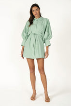 Load image into Gallery viewer, NEWEST ARRIVAL Green Striped Extra Puff Sleeve Button Front Dress
