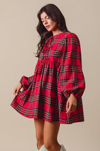 Load image into Gallery viewer, LAST ONE FINAL SALE Red Plaid Front Bow Babydoll Dress
