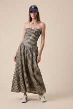 Load image into Gallery viewer, NEWEST ARRIVAL Natural Checker Gingham Strapless Maxi Dress
