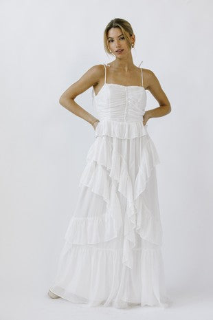 LAST ONE White Ruffle Maxi Dress