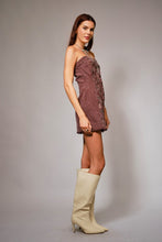 Load image into Gallery viewer, NEWEST ARRIVAL Plum Floral Embroidered Strapless Denim Dress
