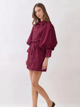 Load image into Gallery viewer, NEWEST ARRIVAL Burgundy Extra Puff Sleeve Button Front Dress
