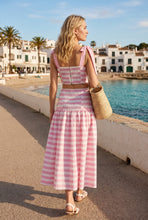 Load image into Gallery viewer, NEWEST ARRIVAL Pink/White Striped Shoulder Tie Midi Skirt Set
