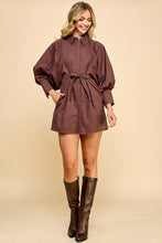 Load image into Gallery viewer, NEWEST ARRIVAL Brown Extra Puff Sleeve Button Front Dress
