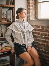 Load image into Gallery viewer, NEWEST ARRIVAL Heather Gray Neck Scarf Lace Trim Sweater
