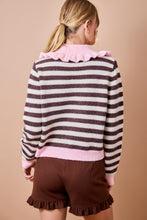 Load image into Gallery viewer, NEWEST ARRIVAL *PREORDER 8/28* Pink/Brown Peter Pan Collar Cardigan Sweater
