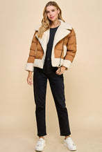 Load image into Gallery viewer, ONLINE ONLY Camel Sherpa Trim Puffer Jacket
