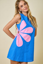 Load image into Gallery viewer, LAST ONE Blue/Pink Side Flower Mini Dress

