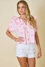 Load image into Gallery viewer, NEWEST ARRIVAL Pink/White Polka Dot Blouse
