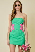 Load image into Gallery viewer, SPRING 2026 Green/Pink Side Flower Mini Dress
