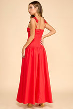 Load image into Gallery viewer, NEWEST ARRIVAL *PREORDER 3/26* Red Flower Appliqué Shoulder Maxi Dress
