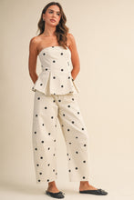 Load image into Gallery viewer, NEWEST ARRIVAL Ivory/Black Polka Dot Pleated Strapless Top and Barrel Pants Set
