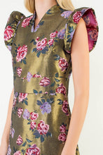 Load image into Gallery viewer, NEWEST ARRIVAL Gold Floral Ruffle Sleeve Dress
