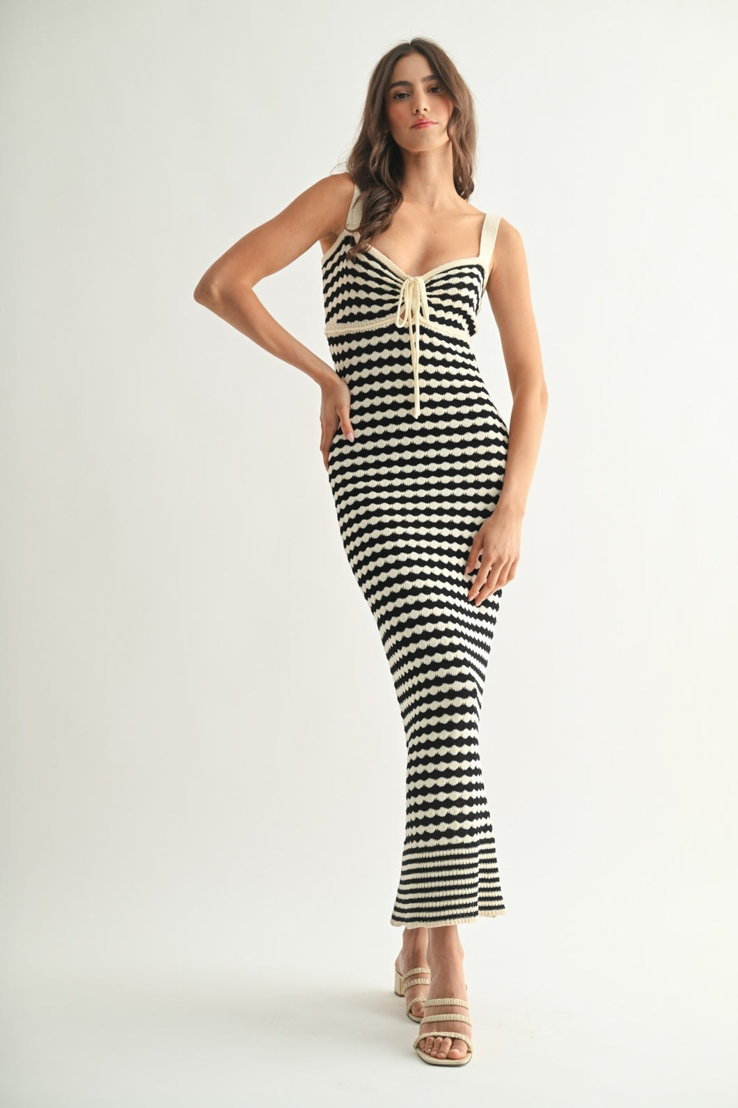 NEWEST ARRIVAL Black/Ivory Monochrome Knit Maxi Sweater Dress