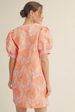Load image into Gallery viewer, LAST ONE Pink/Orange Jacquard Puff Sleeve Dress
