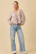 Load image into Gallery viewer, FINAL SALE Taupe Striped Front Tie Blouse
