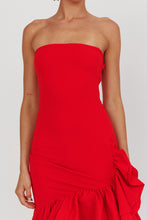 Load image into Gallery viewer, NEWEST ARRIVAL *PREORDER 8/26* Red Strapless Mermaid Ruffle Maxi Dress
