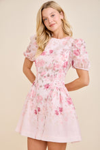 Load image into Gallery viewer, NEWEST ARRIVAL Pink Floral Puff Sleeve Dress
