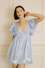 Load image into Gallery viewer, FINAL SALE Sky Blue Monochromatic Shiny Sheen Mini Dress

