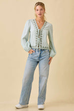 Load image into Gallery viewer, Sage Green Striped Front Tie Blouse
