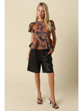 Load image into Gallery viewer, NEWEST ARRIVAL Navy/Rust Floral Peplum Blouse

