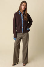 Load image into Gallery viewer, NEWEST ARRIVAL Brown/Denim Contrast Trim Cardigan
