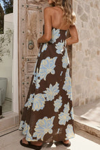 Load image into Gallery viewer, NEWEST ARRIVAL Brown Floral Print Strapless Maxi Dress
