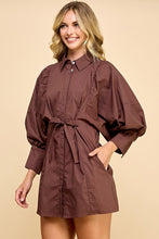 Load image into Gallery viewer, NEWEST ARRIVAL Brown Extra Puff Sleeve Button Front Dress
