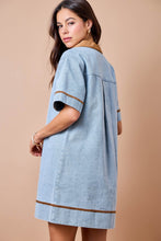 Load image into Gallery viewer, NEWEST ARRIVAL Denim Contrast Brown Corduroy Shift Dress
