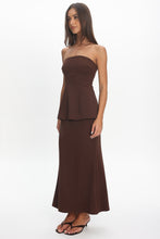 Load image into Gallery viewer, NEWEST ARRIVAL Chocolate Brown Strapless Peplum Maxi Dress
