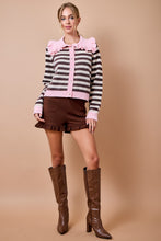 Load image into Gallery viewer, NEWEST ARRIVAL *PREORDER 8/28* Pink/Brown Peter Pan Collar Cardigan Sweater
