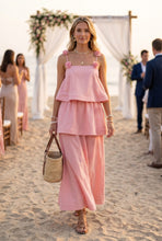 Load image into Gallery viewer, NEWEST ARRIVAL Pink 3D Flower Applique Tiered Maxi Dress
