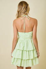 Load image into Gallery viewer, NEWEST ARRIVAL Light Green Ruched Halter Mini Tiered Dress
