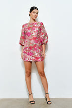 Load image into Gallery viewer, LAST ONE Coral Pink Floral Jacquard Puff Sleeve Dress
